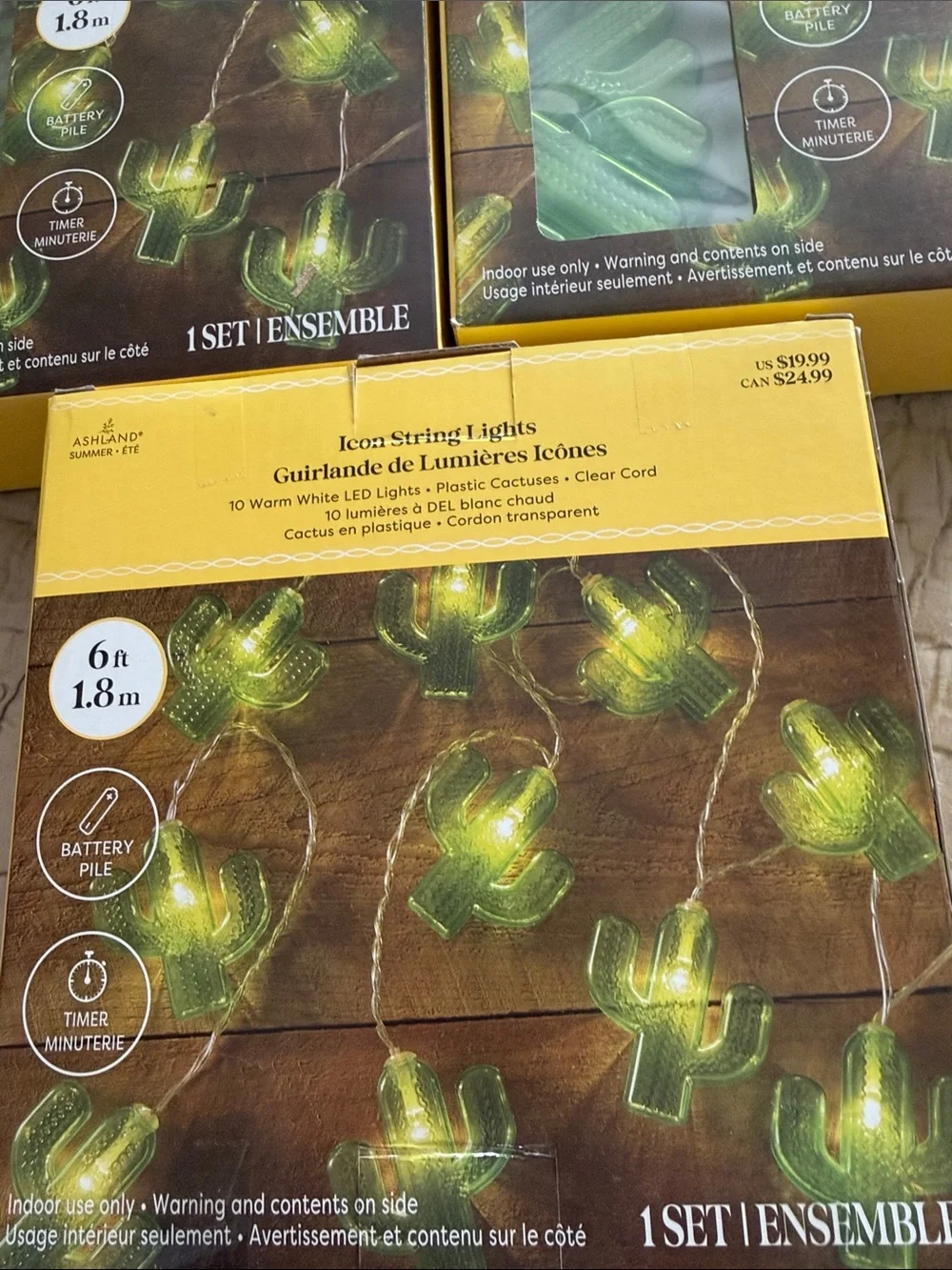 Ashland Green Cactus Icon String Lights 3 sets of 10 lights 6 feet times 3 new